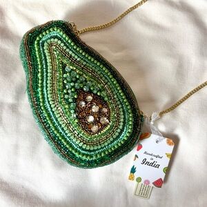Handcrafted In India Beaded Avocado Crossbody Purse Beaded Bag